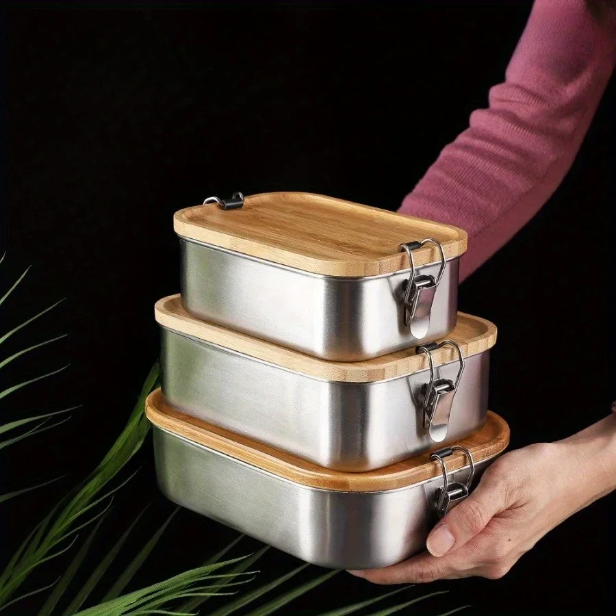 Food Storage With Colander - Kotak Makan Siang Tutup Bambu Stainless