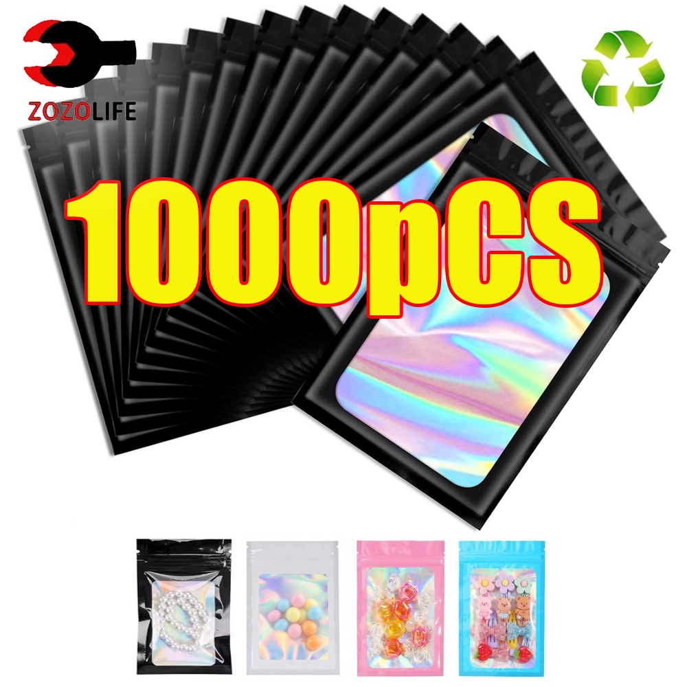 Food Storage No Plastic - 10-1000Pcs Tas Ziplock Holografik Plastik Hitam