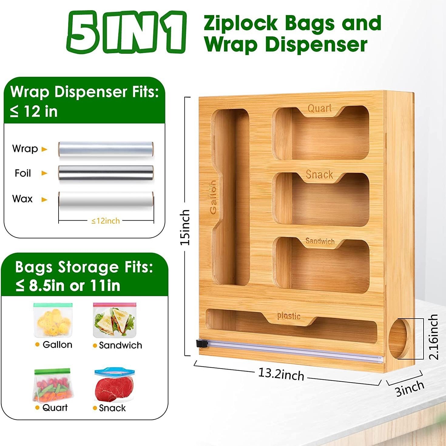 Food Storage Rack For Kitchen - Ritsleting bambu tas makanan pemegang kompatibel