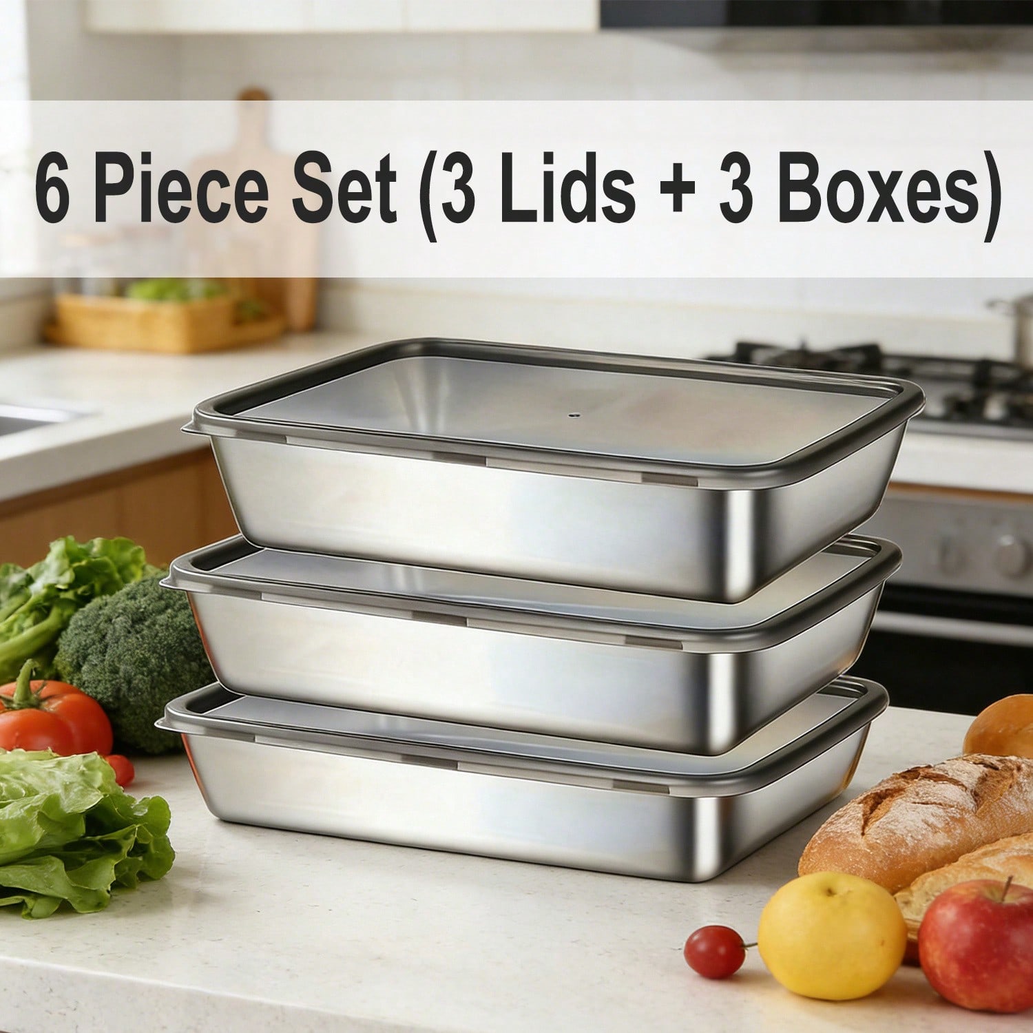 6pcs (3 Kotak + 3 Tutup) Set W - Food Storage Prep Containers ulasan dan harga