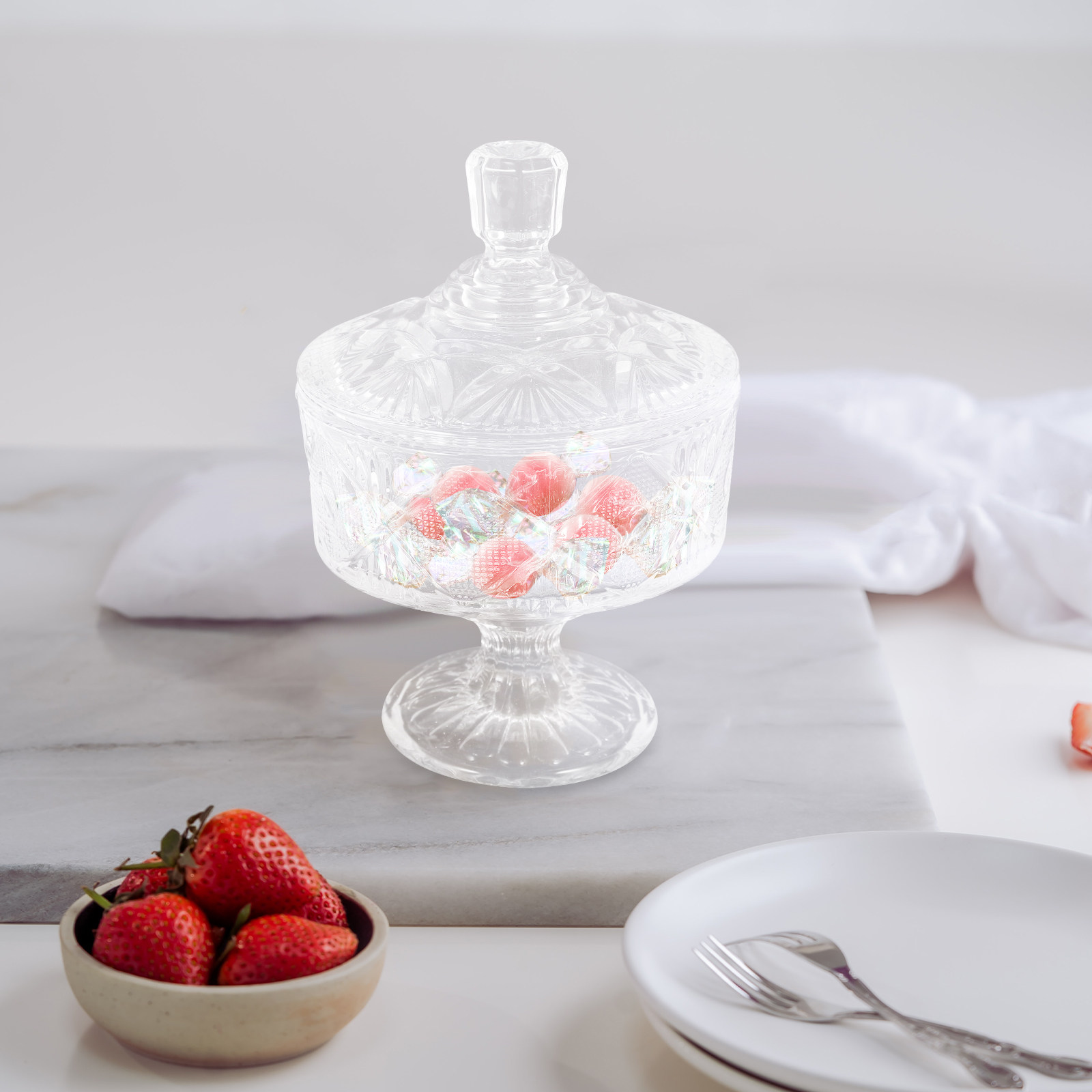 1 buah wadah kaca berkualitas  - Food Storage With Colander ulasan dan harga